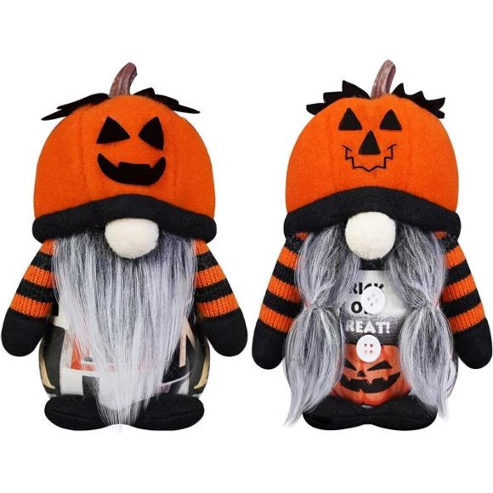 Plush Halloween Gnome Set 2 Pack Pumpkin Face Hats